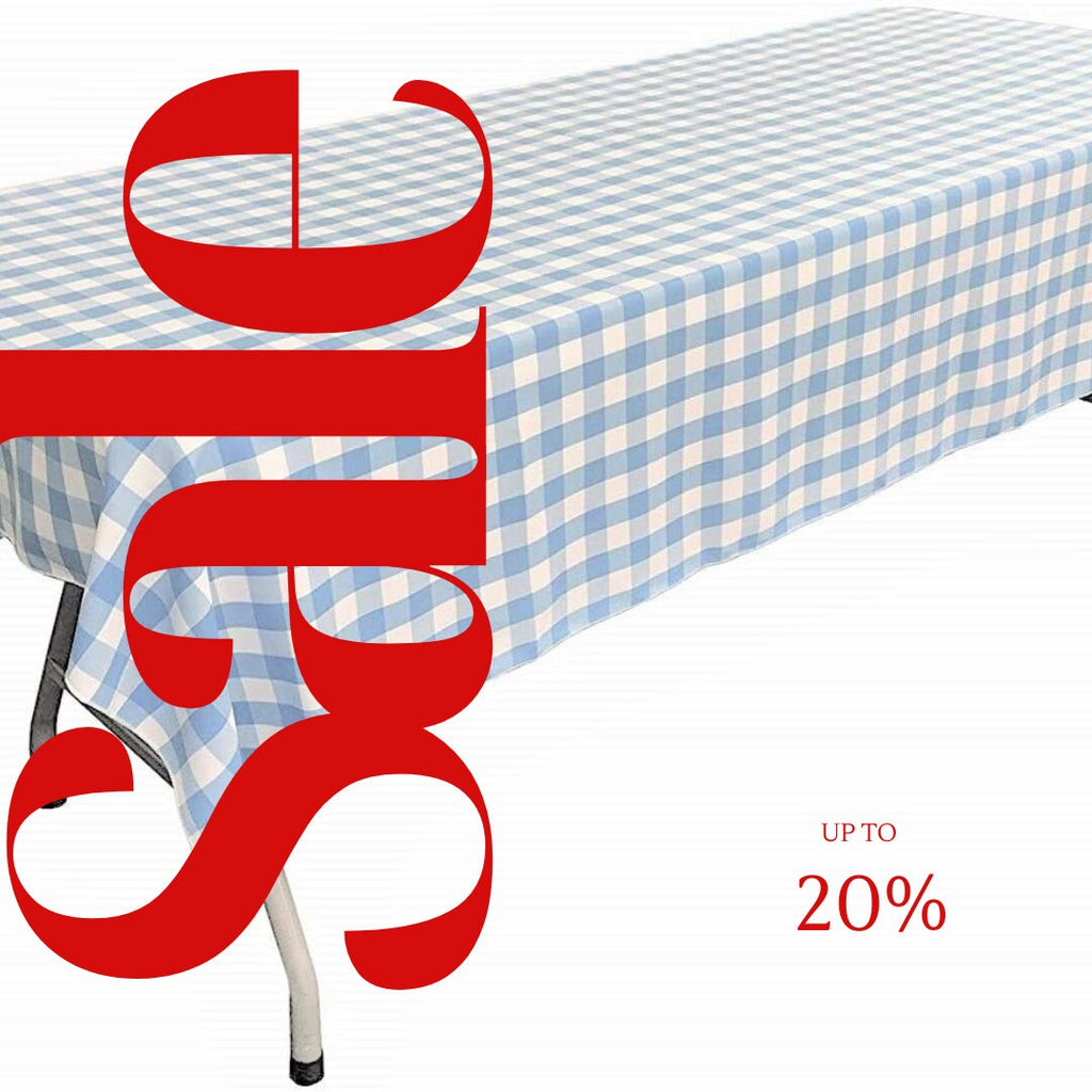 Polyester Poplin Gingham Checkered Rectangular Tablecloth (White & Lt Blue, Choose Size Below