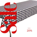 Polyester Poplin Gingham Checkered Rectangular Tablecloth (White & Navy, Choose Size Below