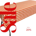 Polyester Poplin Gingham Checkered Rectangular Tablecloth (White & Orange, Choose Size Below