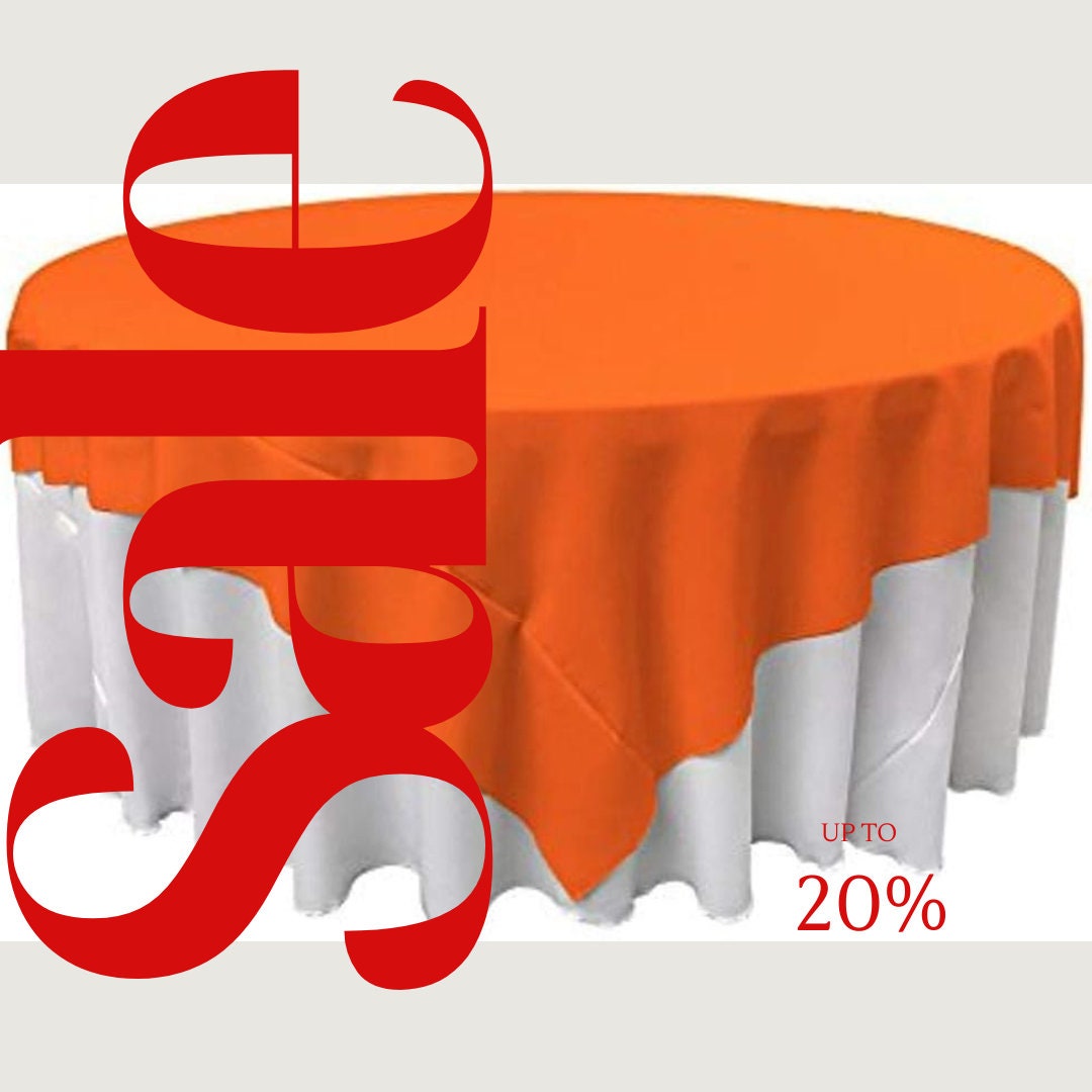 ORANGE - Polyester Poplin Washable Square Tablecloth, Square Table Cover Fabric Table Cloth Square for Dining, Kitchen, Party.