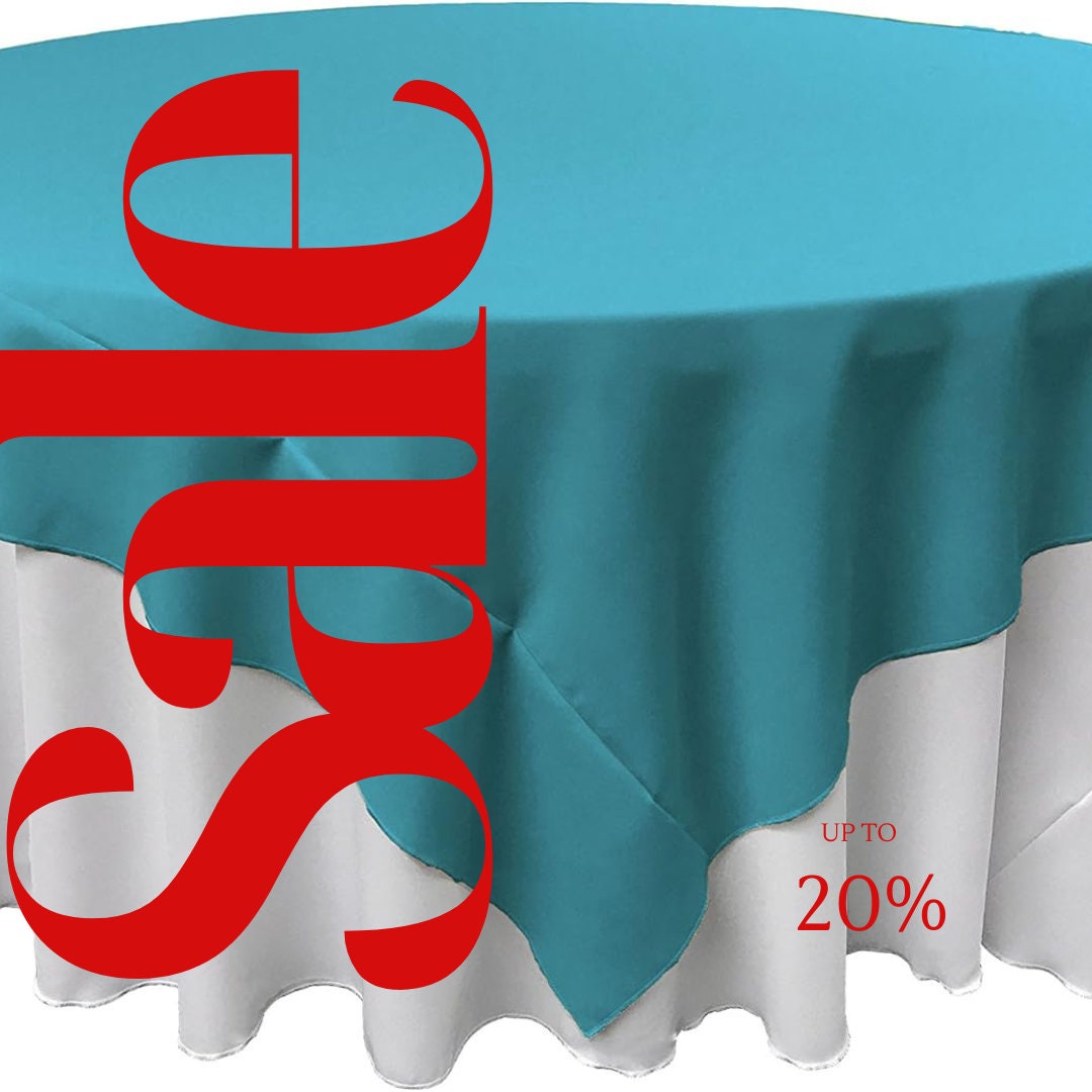 TURQUOISE - Polyester Poplin Washable Square Tablecloth, Square Table Cover Fabric Table Cloth Square for Dining, Kitchen, Party.