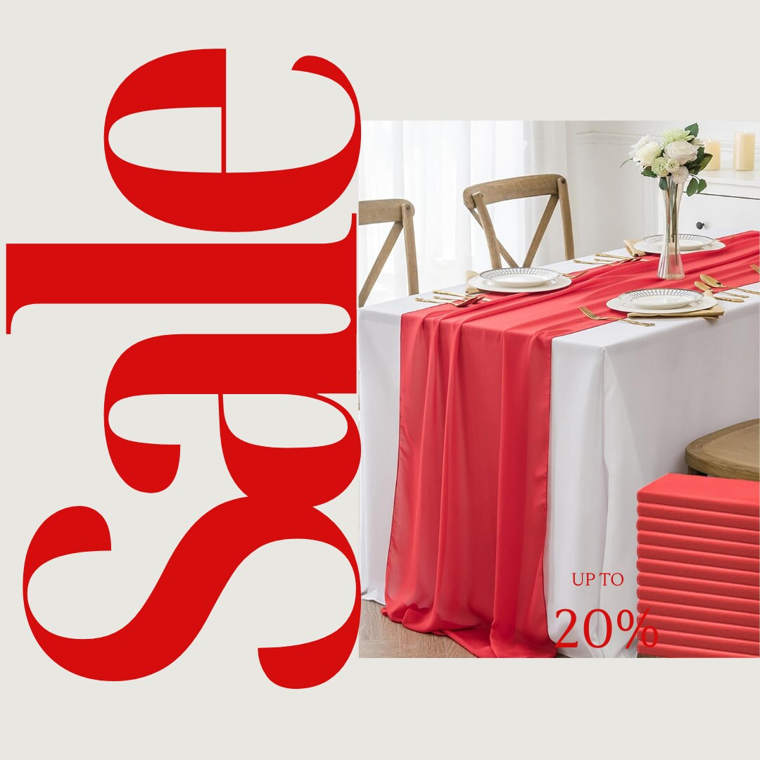RED - Chiffon Table Runner 29" x 108" inch Perfect for Party Sweetest Day Wedding Anniversary Decorations Valentines Day Runners.