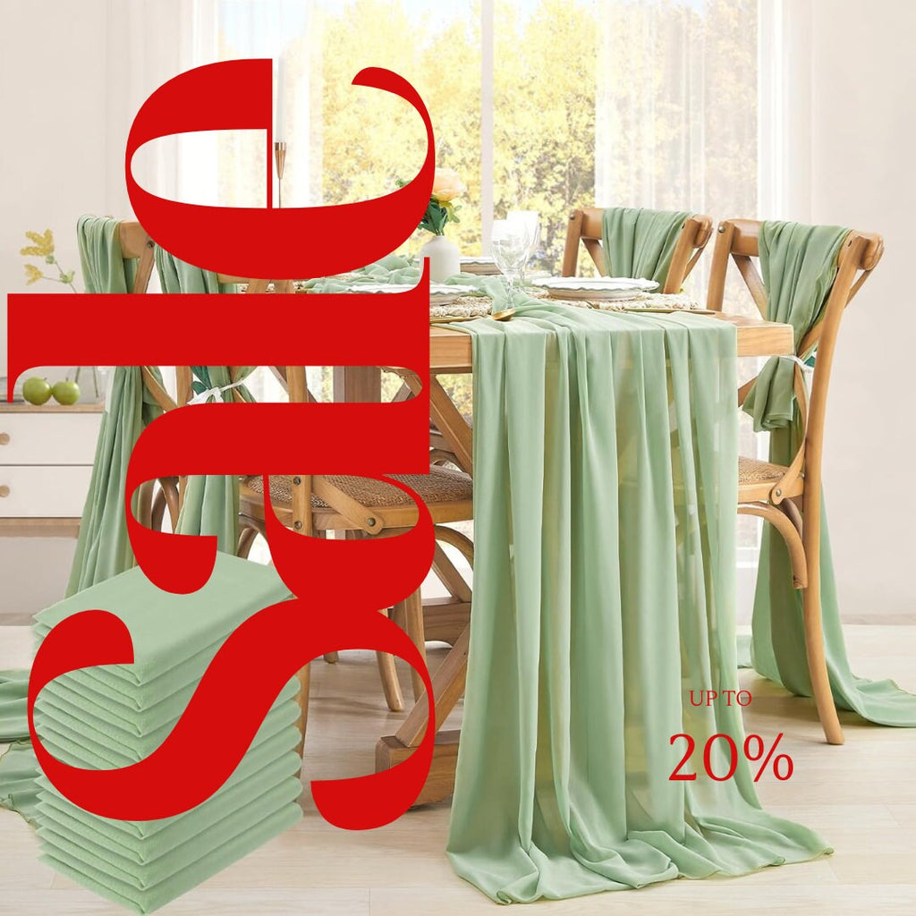 SAGE - Chiffon Table Runner 29" x 108" inch Perfect for Party Sweetest Day Wedding Anniversary Decorations Valentines Day Runners.
