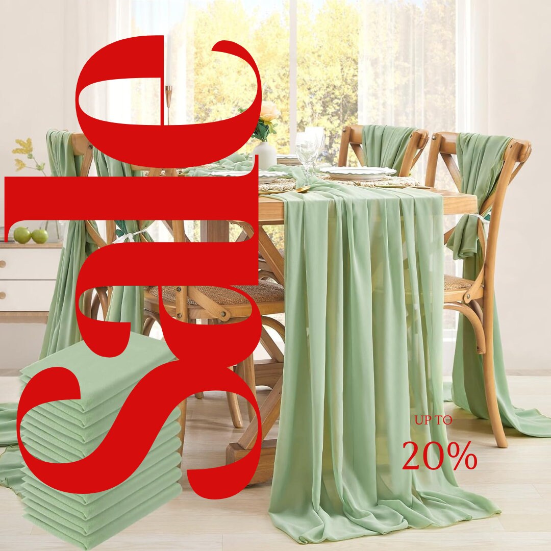 SAGE - Chiffon Table Runner 29" x 108" inch Perfect for Party Sweetest Day Wedding Anniversary Decorations Valentines Day Runners.