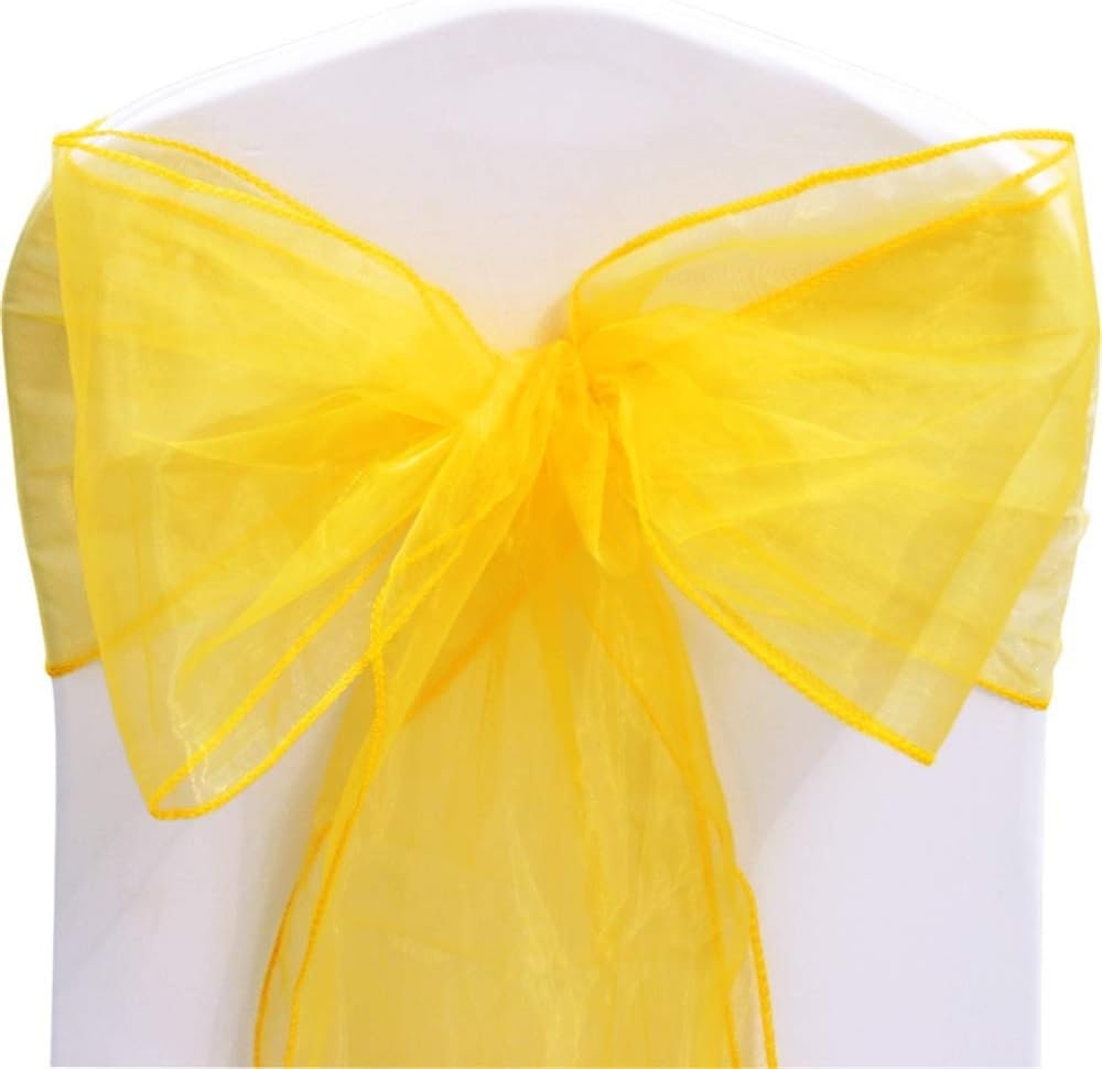 YELLOW - Chair Sashes Bows for Wedding Reception Event Banquets Chair Decoration, Dinning Chair Cover Sash Ribbon Tie Back Party Supplies