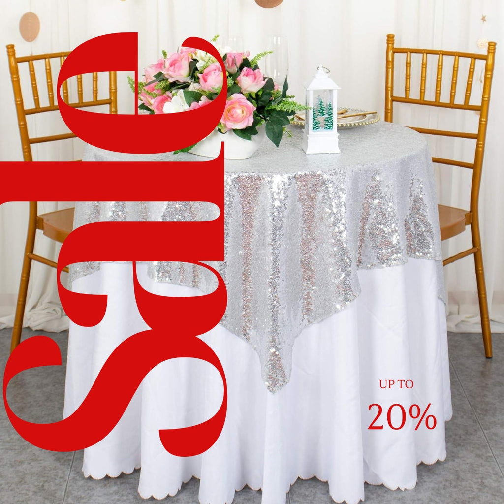 SEQUIN - Sequin Tablecloth - SILVER - Sequin Overlay Glitter Table Cover Dinning Table Linen for Party Event Decoration Birthday.