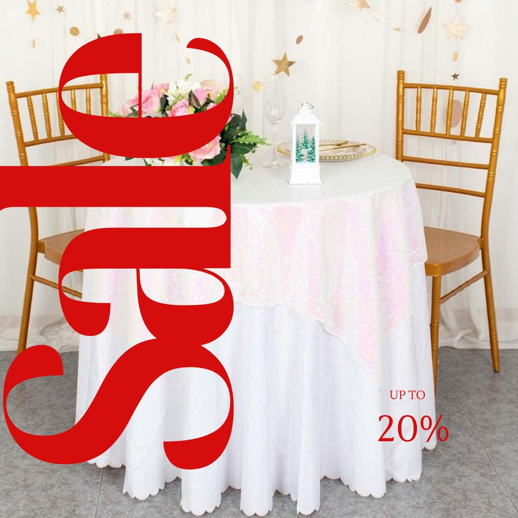SEQUIN - Sequin Tablecloth - WHITE IRIDESCENT - Sequin Overlay Glitter Table Cover Dinning Table Linen for Party Event Decoration Birthday.