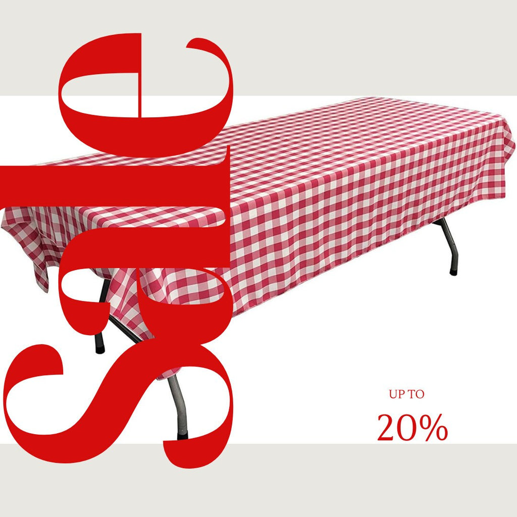 Polyester Poplin Gingham Checkered Rectangular Tablecloth (White & Fuchsia, Choose Size Below