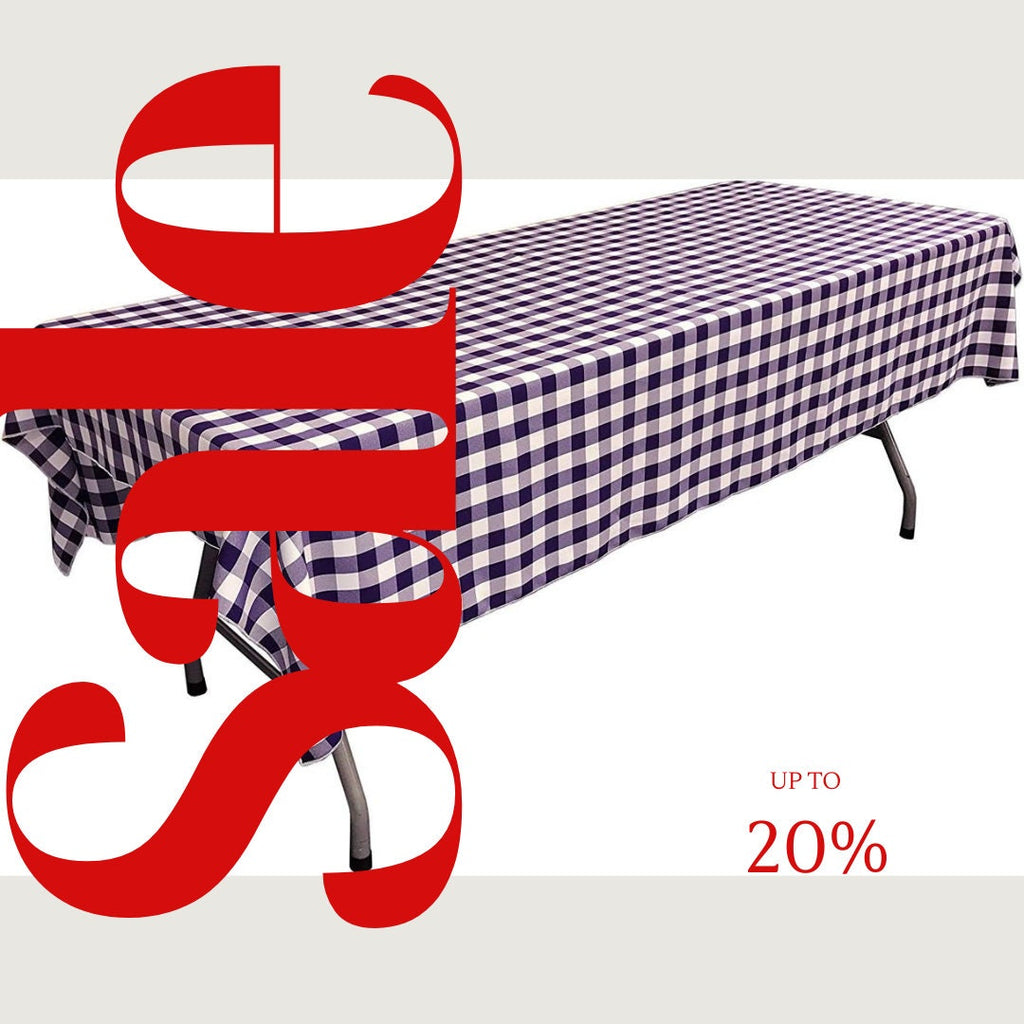 Polyester Poplin Gingham Checkered Rectangular Tablecloth (White & Purple, Choose Size Below