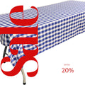 Polyester Poplin Gingham Checkered Rectangular Tablecloth (White & Royal, Choose Size Below