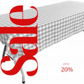 Polyester Poplin Gingham Checkered Rectangular Tablecloth (White & Silver, Choose Size Below