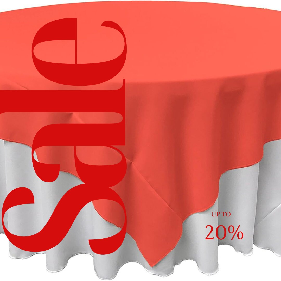 CORAL - Polyester Poplin Washable Square Tablecloth, Square Table Cover Fabric Table Cloth Square for Dining, Kitchen, Party.