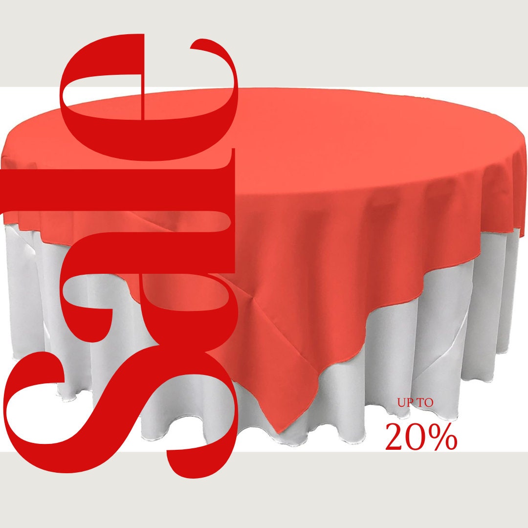 CORAL - Polyester Poplin Washable Square Tablecloth, Square Table Cover Fabric Table Cloth Square for Dining, Kitchen, Party.