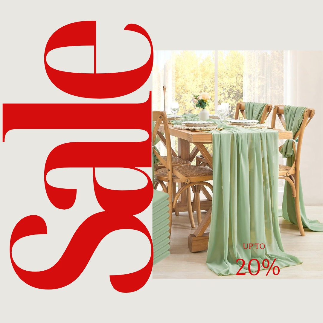 SAGE - Chiffon Table Runner 29" x 108" inch Perfect for Party Sweetest Day Wedding Anniversary Decorations Valentines Day Runners.