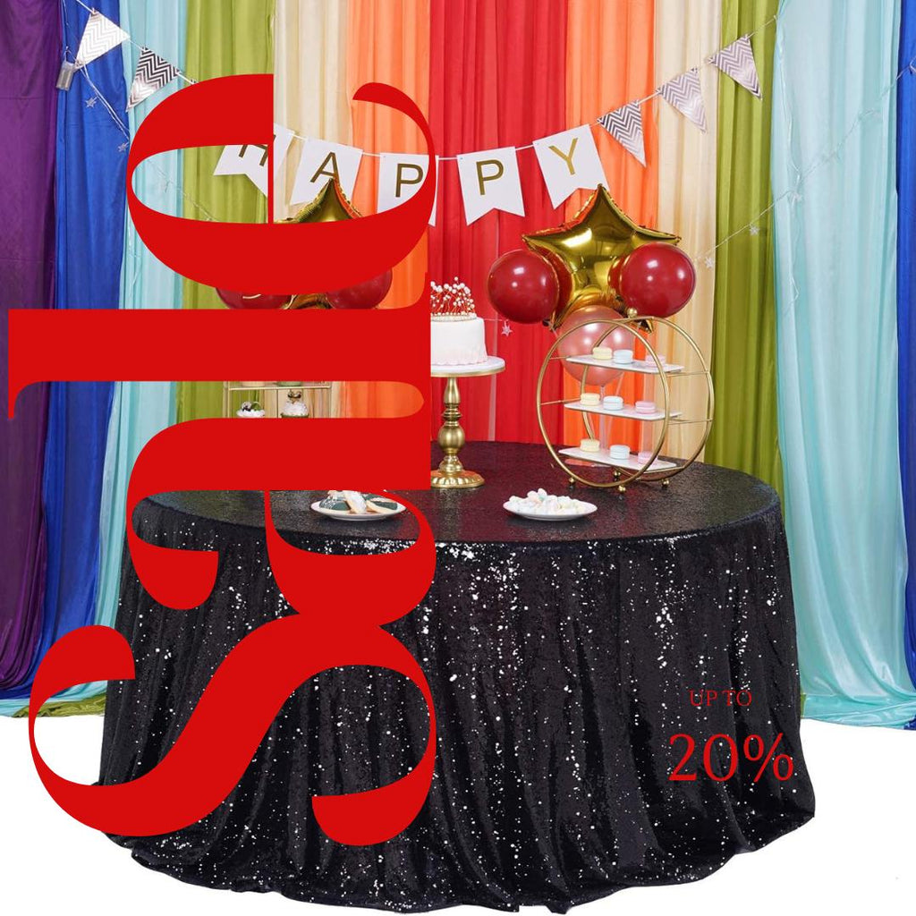 Sequin Tablecloth - BLACK - Round Sparkly Drape Table Cloths Table Cover Overlay for Wedding Birthday Party Baby Bridal Shower. Choose Size