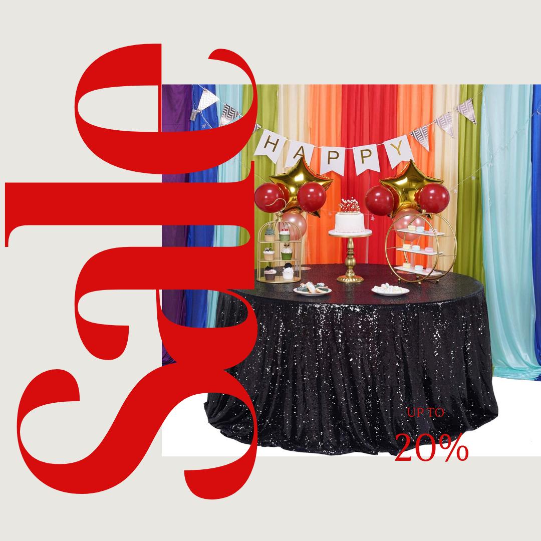 Sequin Tablecloth - BLACK - Round Sparkly Drape Table Cloths Table Cover Overlay for Wedding Birthday Party Baby Bridal Shower. Choose Size