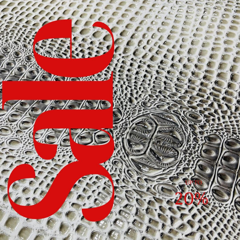 Glossy Two Tone Gator Fake Leather Upholstery - SILVER/GRAY - 3-D Crocodile Skin Texture Faux Leather  Vinyl/54" By Yard