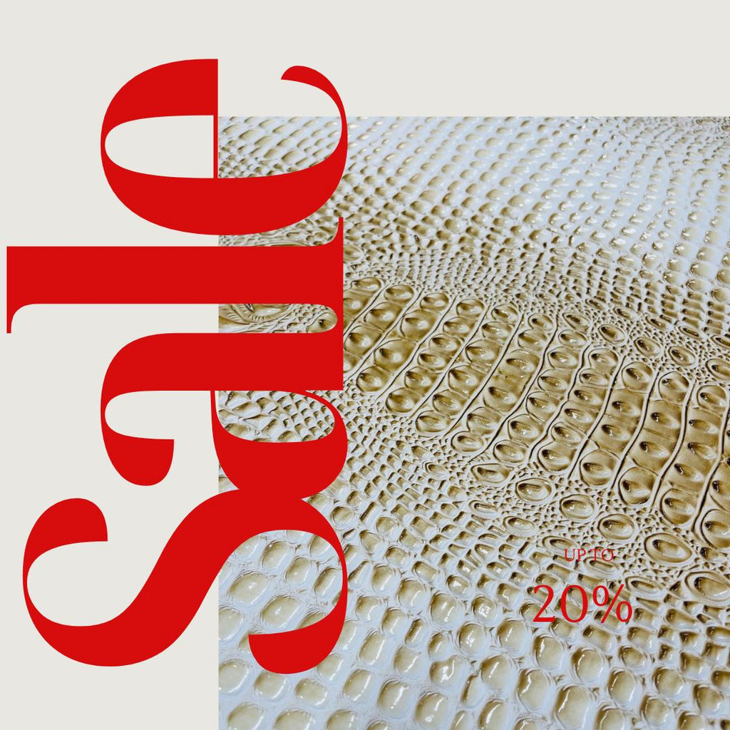 Glossy Two Tone Gator Fake Leather Upholstery - BUTTER/CREAM - 3-D Crocodile Skin Texture Faux Leather  Vinyl/54" By Yard