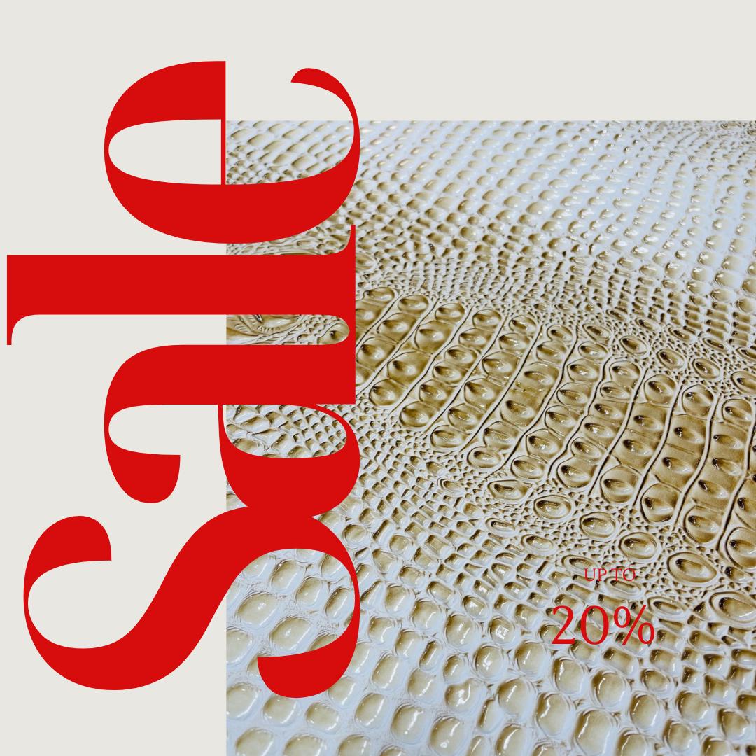 Glossy Two Tone Gator Fake Leather Upholstery - BUTTER/CREAM - 3-D Crocodile Skin Texture Faux Leather  Vinyl/54" By Yard