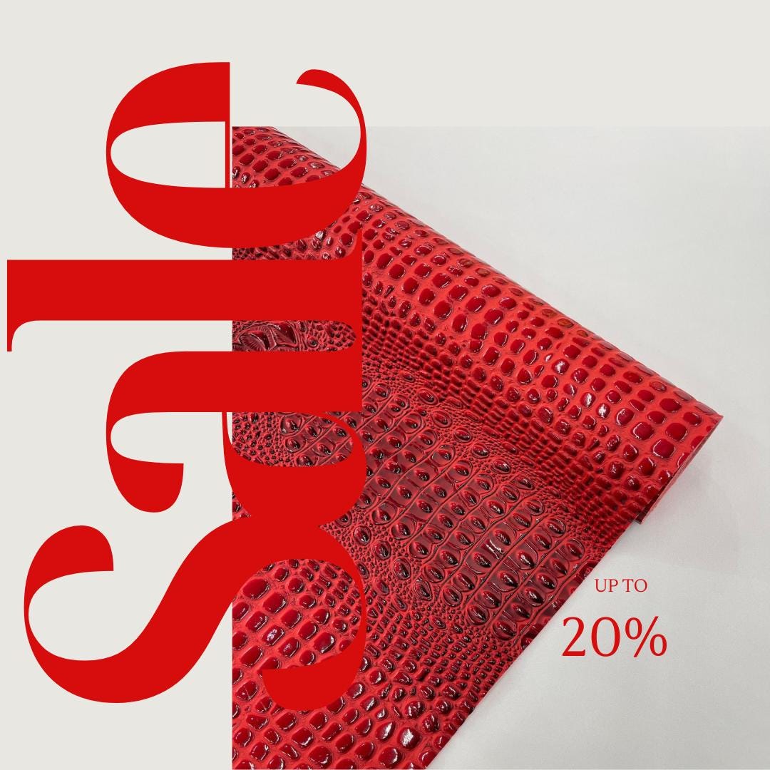 Glossy Two Tone Gator Fake Leather Upholstery - RED/BLACK - 3-D Crocodile Skin Texture Faux Leather  Vinyl/54" By Yard