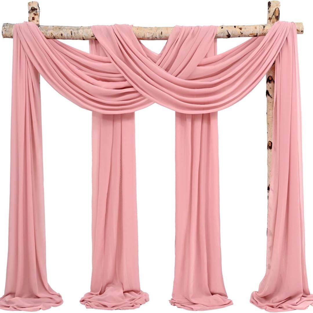 DUSTY ROSE - Wedding Arch Draping Fabric 4 Panels 28" x 21 Ft Wedding Arch Drapes for Ceremony Chiffon Fabric Drapes Arbor Drapery Wedding