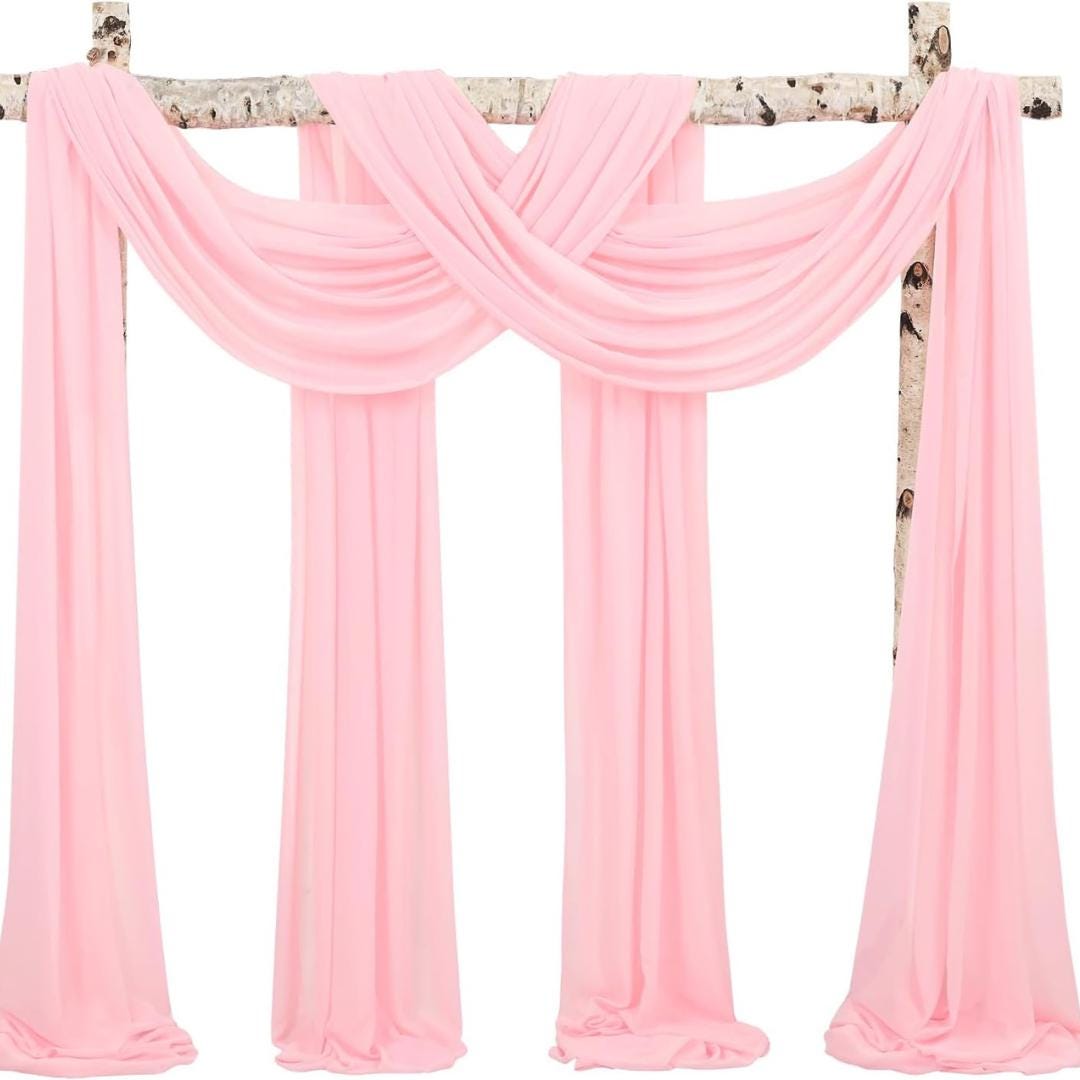 PINK - Wedding Arch Draping Fabric 4 Panels 28" x 21 Ft Wedding Arch Drapes for Ceremony Chiffon Fabric Drapes Arbor Drapery Wedding