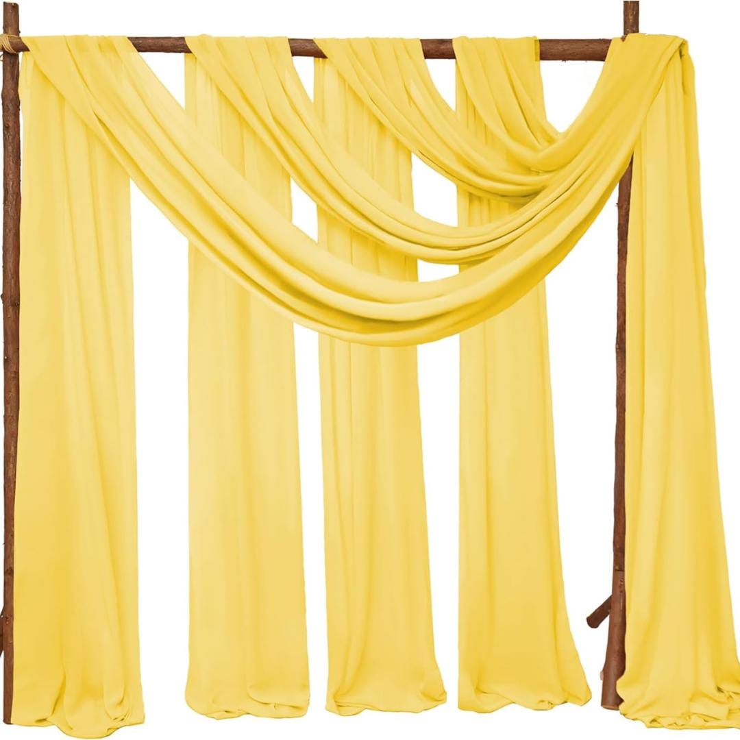 YELLOW - Wedding Arch Draping Fabric 4 Panels 28" x 21 Ft Wedding Arch Drapes for Ceremony Chiffon Fabric Drapes Arbor Drapery Wedding