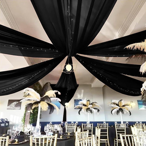 BLACK - 6 Panels Ceiling Drapes for Wedding 5ftx21ft Sheer Drapery Chiffon Fabric Arch Draping for Party Ceremony Birthday Baby Shower