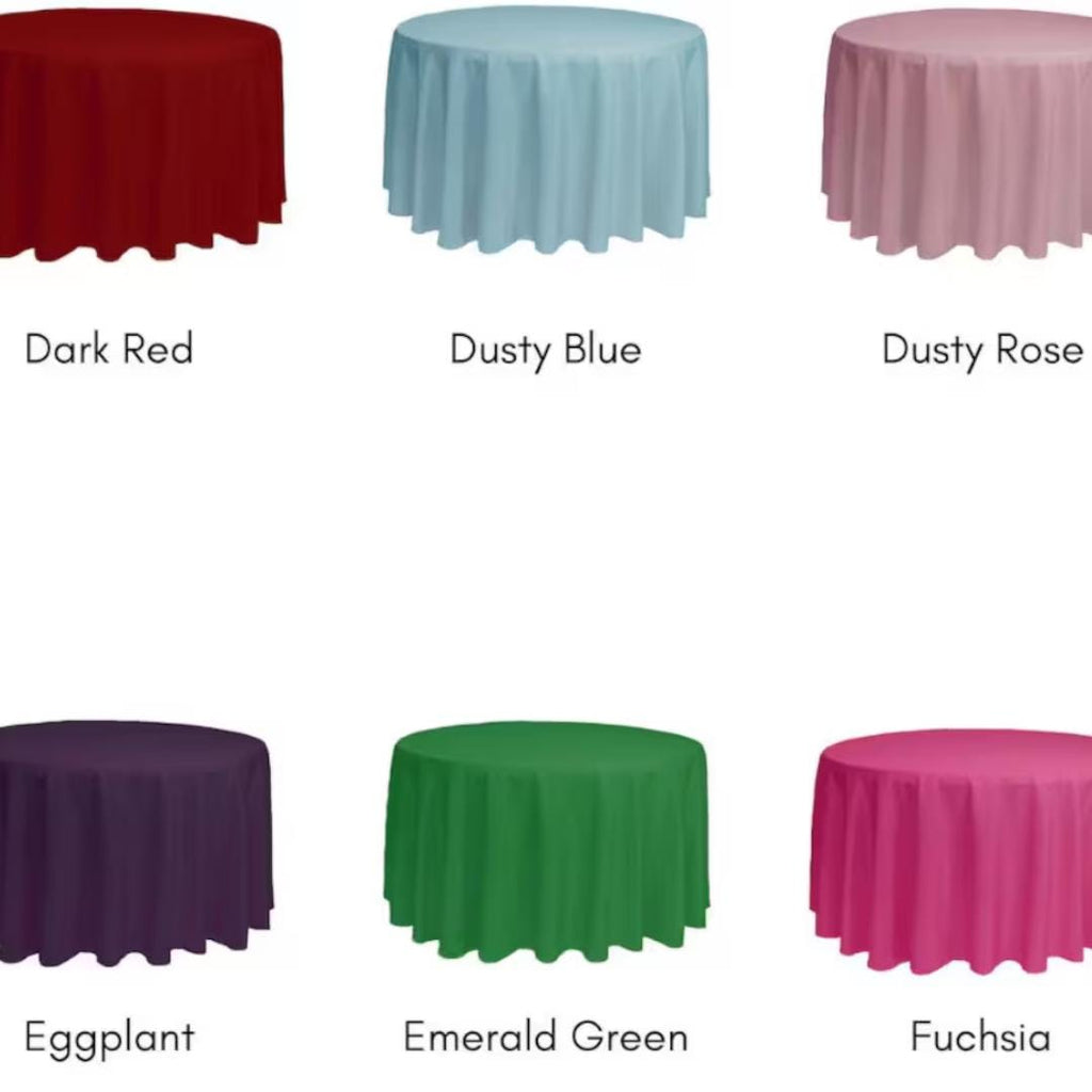 120" ROUND - Polyester Round Poplin Washable Tablecloth - Table Cover Fabric Cloth for Dinning, Kitchen, Party, Holiday. Choose Color