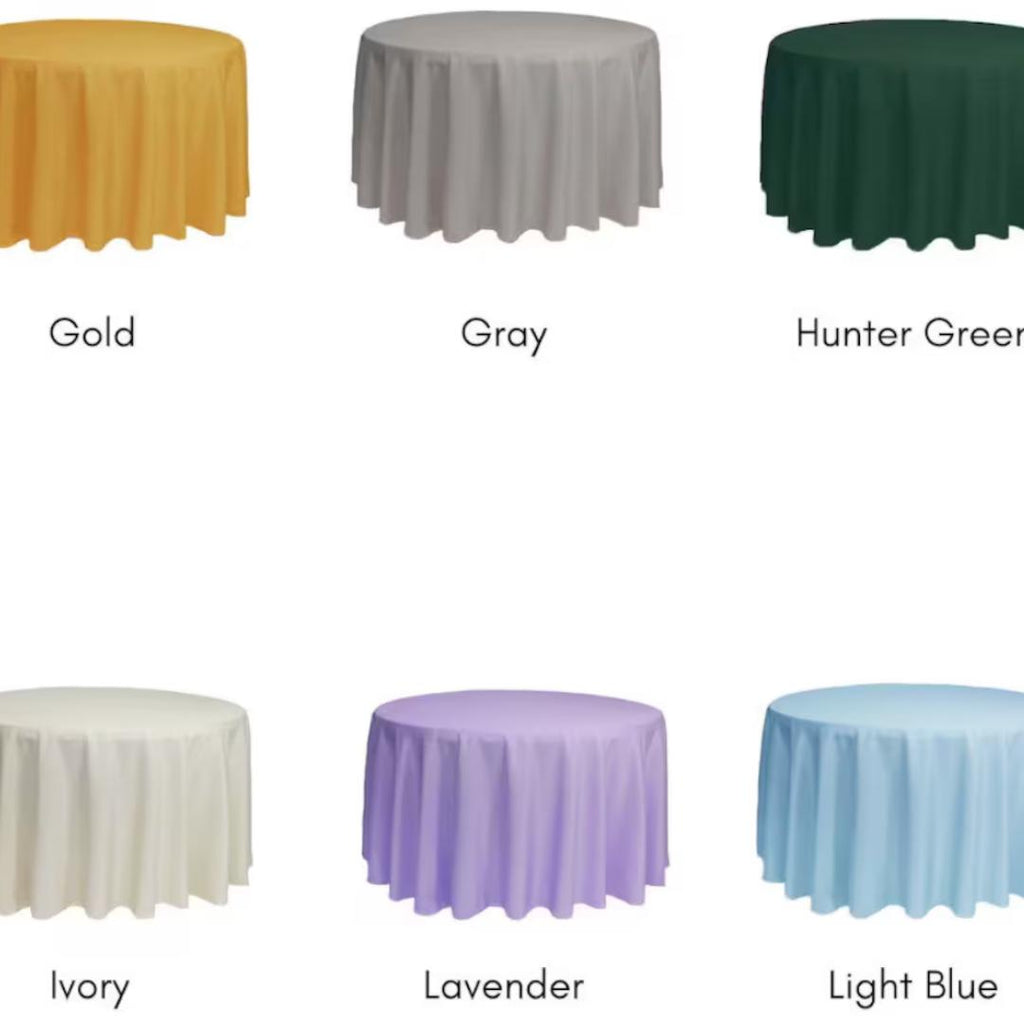 108" ROUND - Polyester Round Poplin Washable Tablecloth - Table Cover Fabric Cloth for Dinning, Kitchen, Party, Holiday. Choose Color