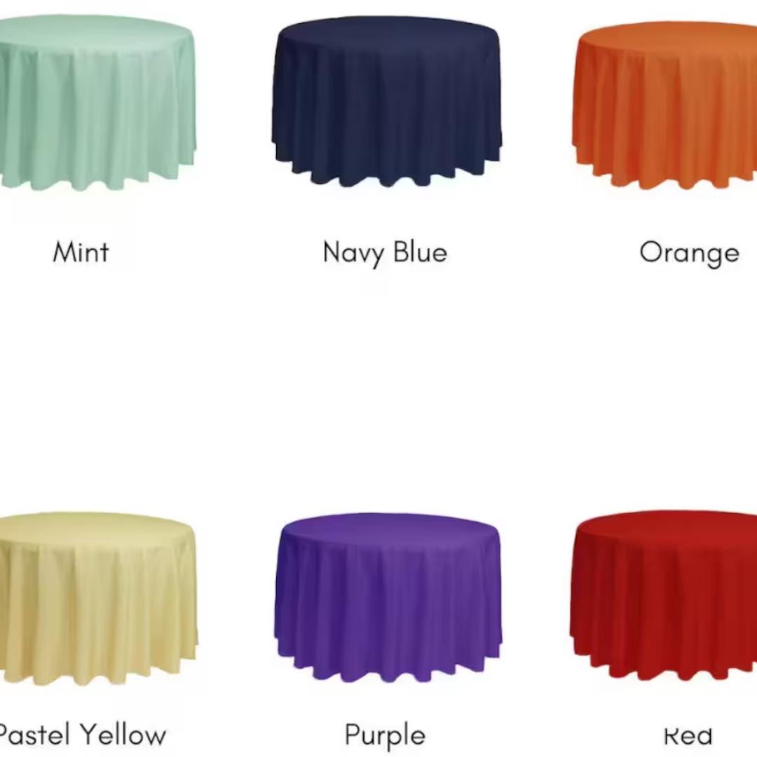 90" to 120" Polyester Round Poplin Washable Tablecloth - Table Cover Fabric Cloth for Dinning, Kitchen, Party, Holiday. Choose Size & Color