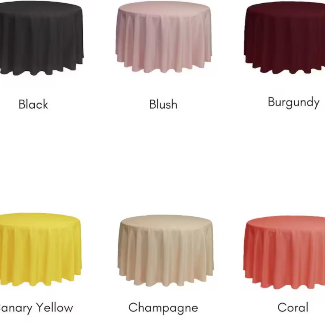 90" to 120" Polyester Round Poplin Washable Tablecloth - Table Cover Fabric Cloth for Dinning, Kitchen, Party, Holiday. Choose Size & Color