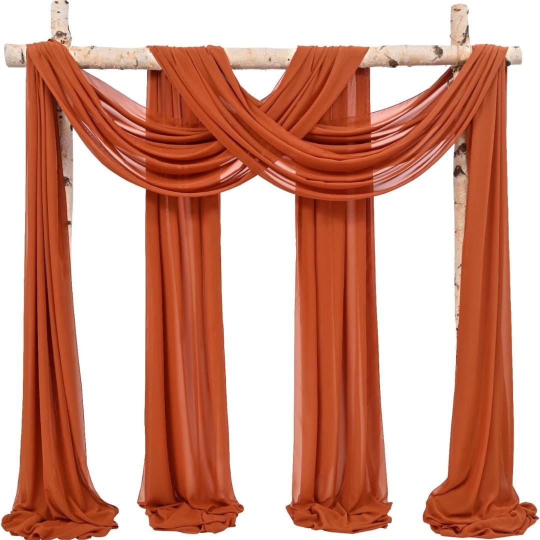 RUST - Wedding Arch Draping Fabric 4 Panels 28" x 21 Ft Wedding Arch Drapes for Ceremony Chiffon Fabric Drapes Arbor Drapery Wedding