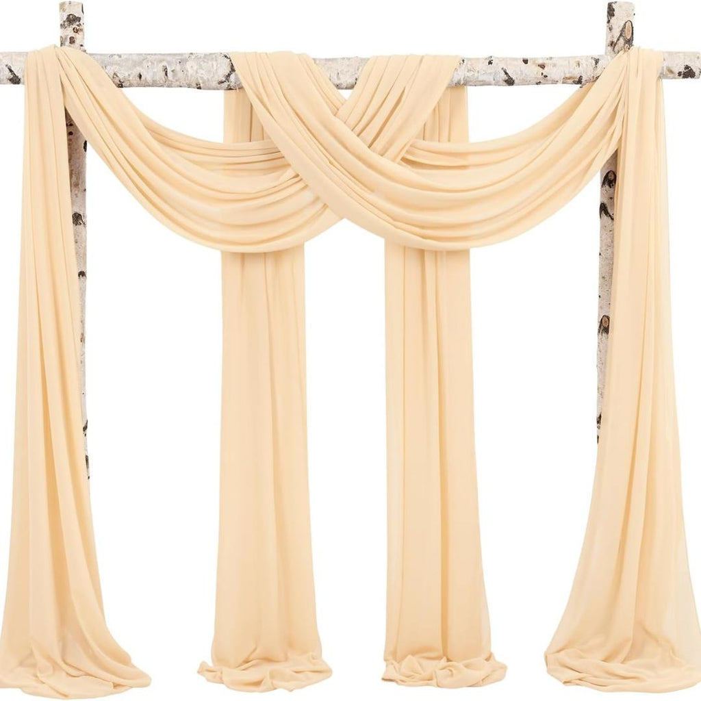CHAMPAGNE - Wedding Arch Draping Fabric 4 Panels 28" x 21 Ft Wedding Arch Drapes for Ceremony Chiffon Fabric Drapes Arbor Drapery Wedding