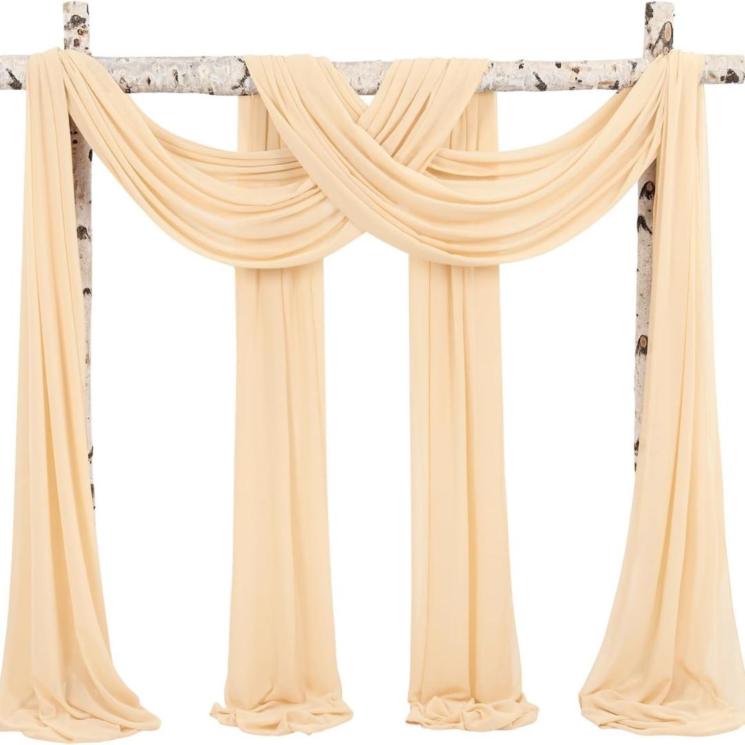 CHAMPAGNE - Wedding Arch Draping Fabric 4 Panels 28" x 21 Ft Wedding Arch Drapes for Ceremony Chiffon Fabric Drapes Arbor Drapery Wedding