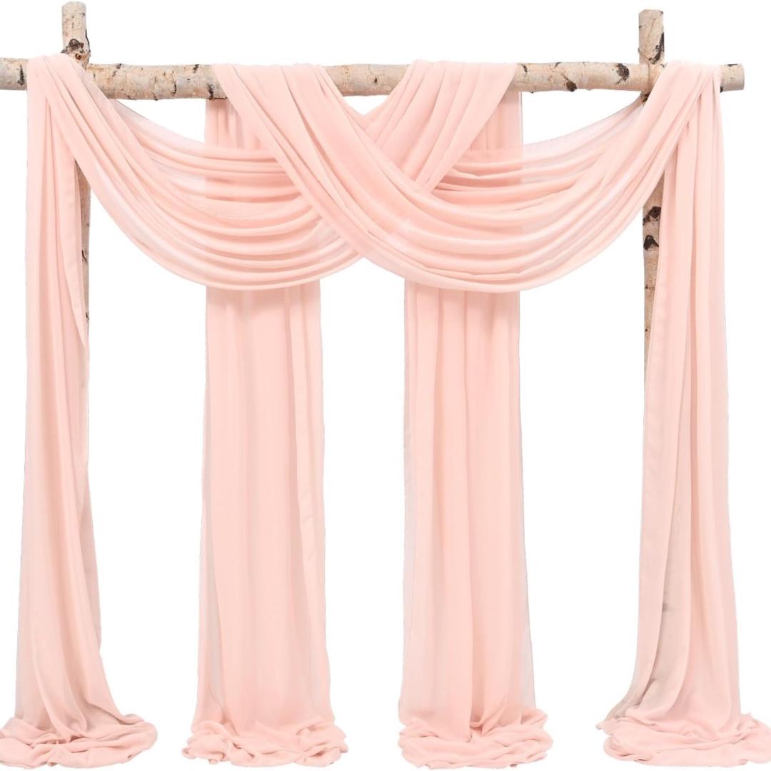 BLUSH - Wedding Arch Draping Fabric 4 Panels 28" x 21 Ft Wedding Arch Drapes for Ceremony Chiffon Fabric Drapes Arbor Drapery Wedding