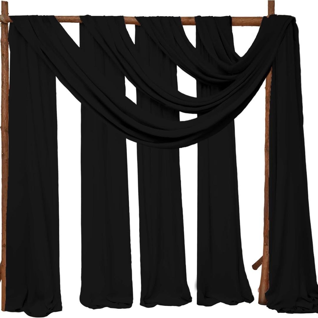 BLACK - Wedding Arch Draping Fabric 4 Panels 28" x 21 Ft Wedding Arch Drapes for Ceremony Chiffon Fabric Drapes Arbor Drapery Wedding