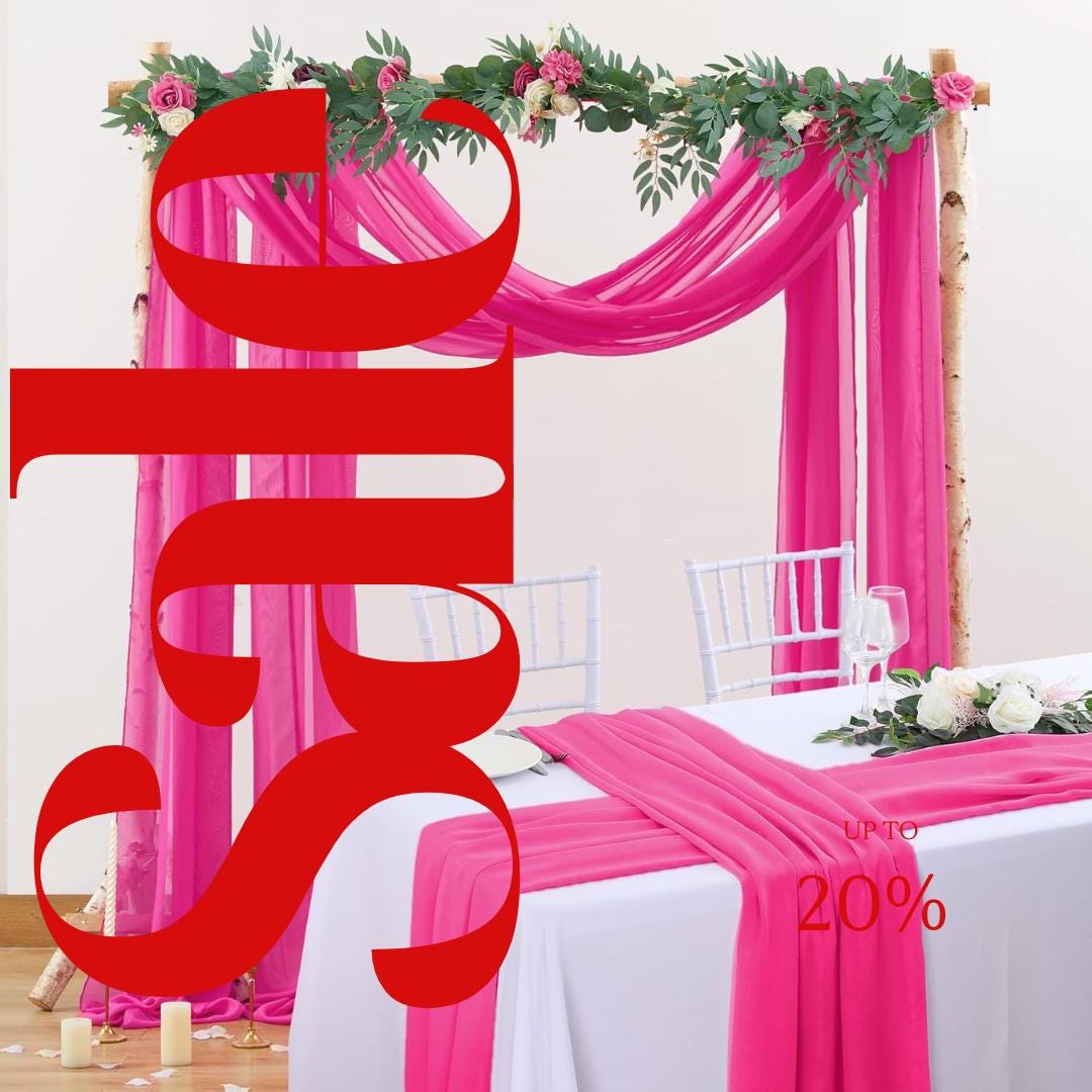 HOT PINK - Wedding Arch Draping Fabric 4 Panels 28" x 21 Ft Wedding Arch Drapes for Ceremony Chiffon Fabric Drapes Arbor Drapery Wedding