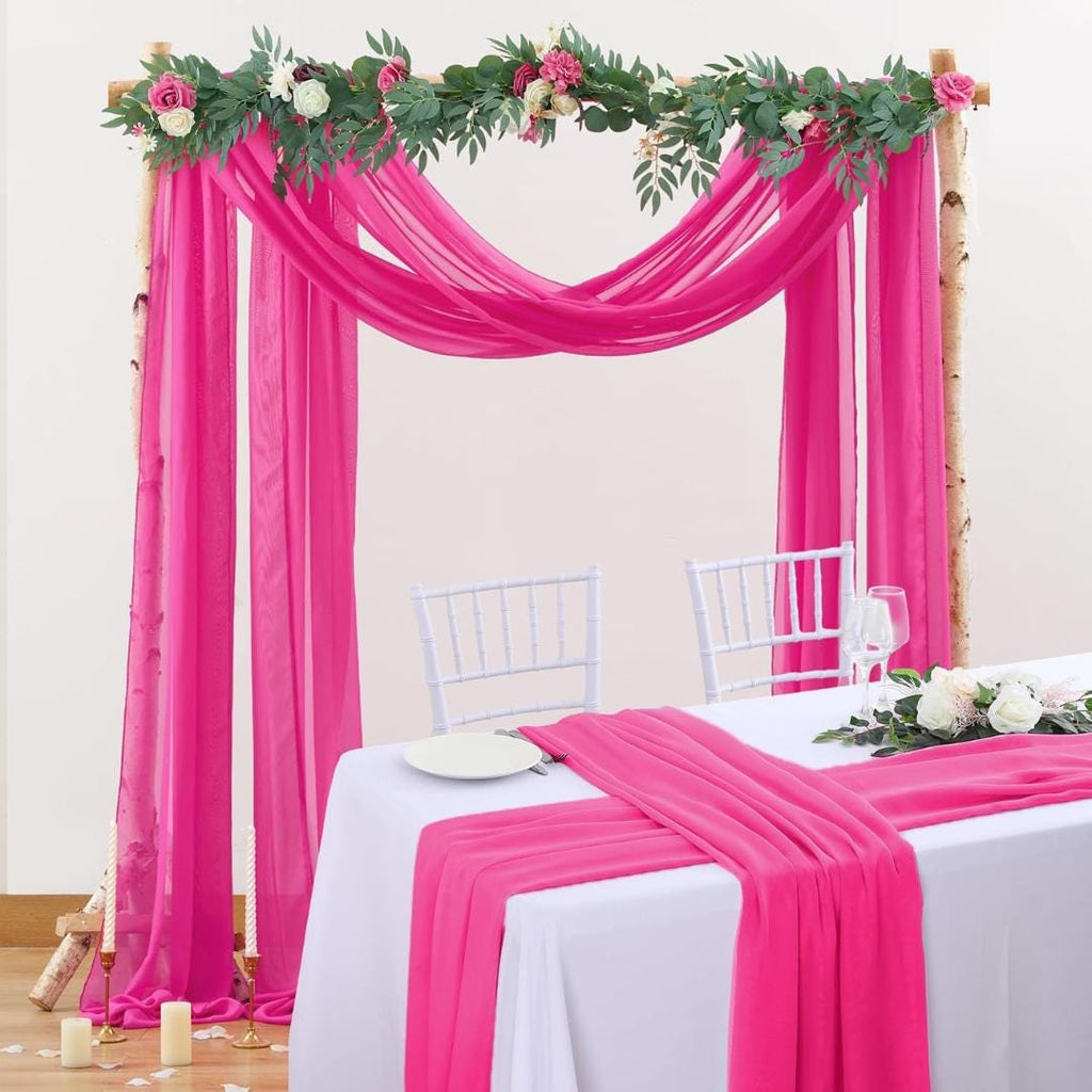 HOT PINK - Wedding Arch Draping Fabric 4 Panels 28" x 21 Ft Wedding Arch Drapes for Ceremony Chiffon Fabric Drapes Arbor Drapery Wedding