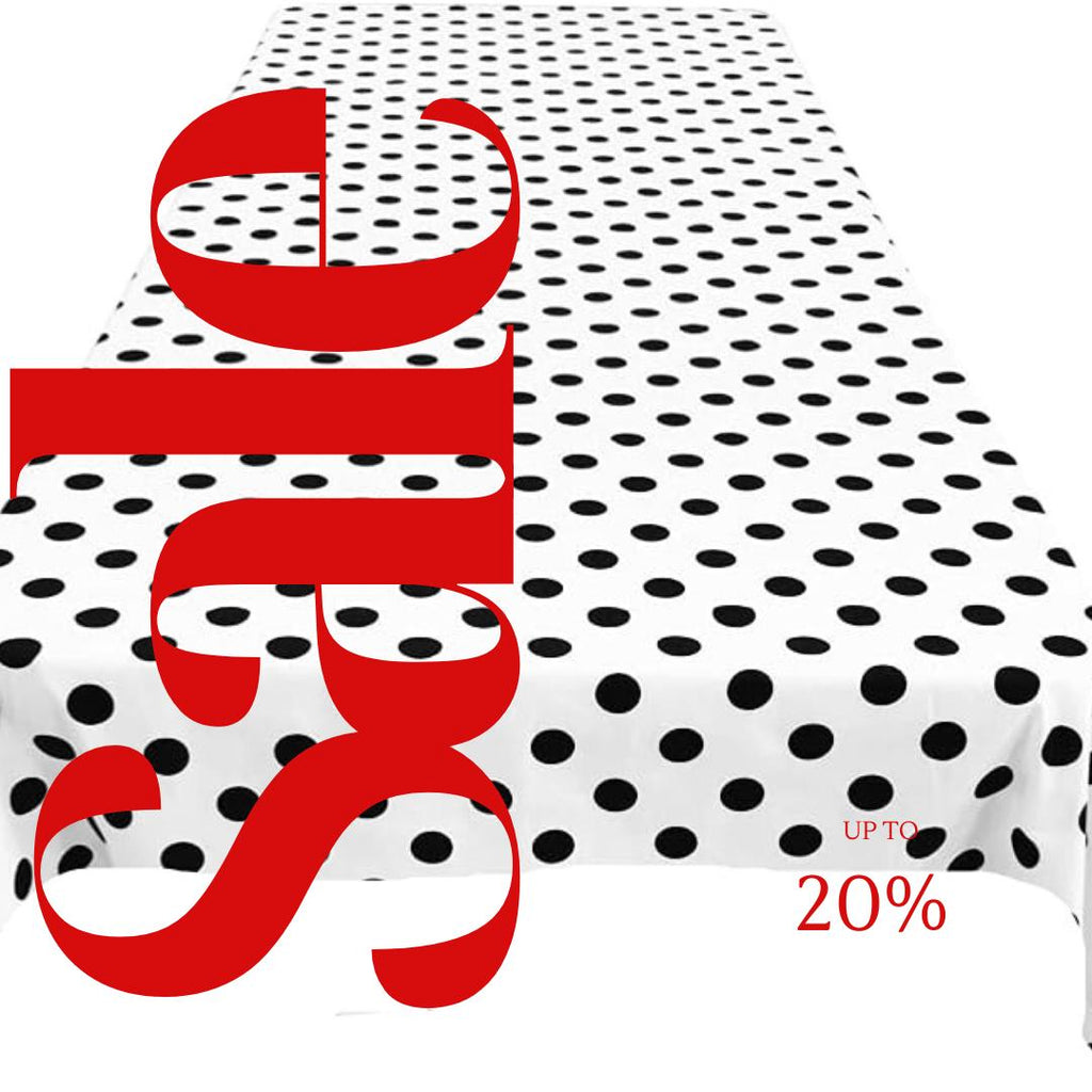 Polka Dot  - Print Poly Cotton Tablecloth Table Cover Fabric Table Cloth for Dinning, Kitchen, Party. Black Dot on White