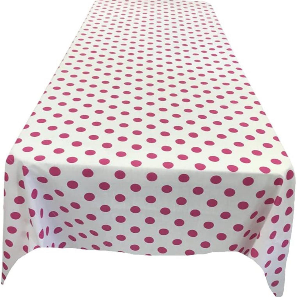Polka Dot  - Print Poly Cotton Tablecloth Table Cover Fabric Table Cloth for Dinning, Kitchen, Party. Fuchsia Dot on White