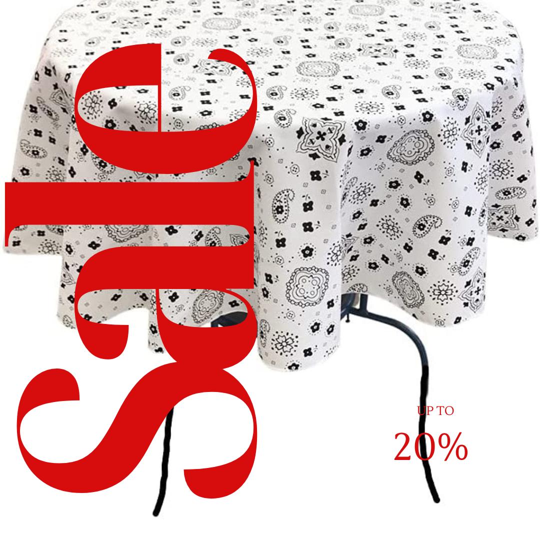 WHITE - Bandanna - Round Print Poly Cotton Tablecloth, Table Cover Fabric Table Cloth for Dinning, Kitchen, Party, Holiday