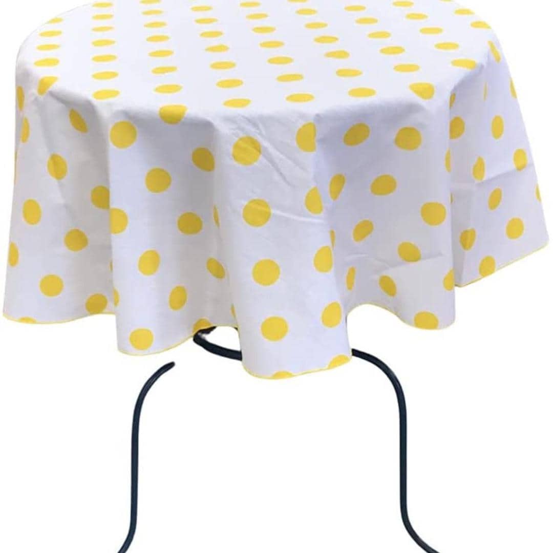 White/Yellow  - Polka Dot - Round Print Poly Cotton Tablecloth, Table Cover Fabric Table Cloth for Dinning, Kitchen, Party, Holiday
