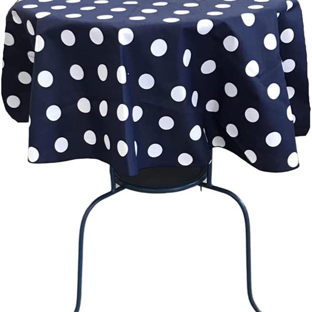 Navy/White  - Polka Dot - Round Print Poly Cotton Tablecloth, Table Cover Fabric Table Cloth for Dinning, Kitchen, Party, Holiday