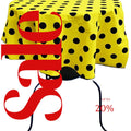 Yellow/Black  - Polka Dot - Round Print Poly Cotton Tablecloth, Table Cover Fabric Table Cloth for Dinning, Kitchen, Party, Holiday