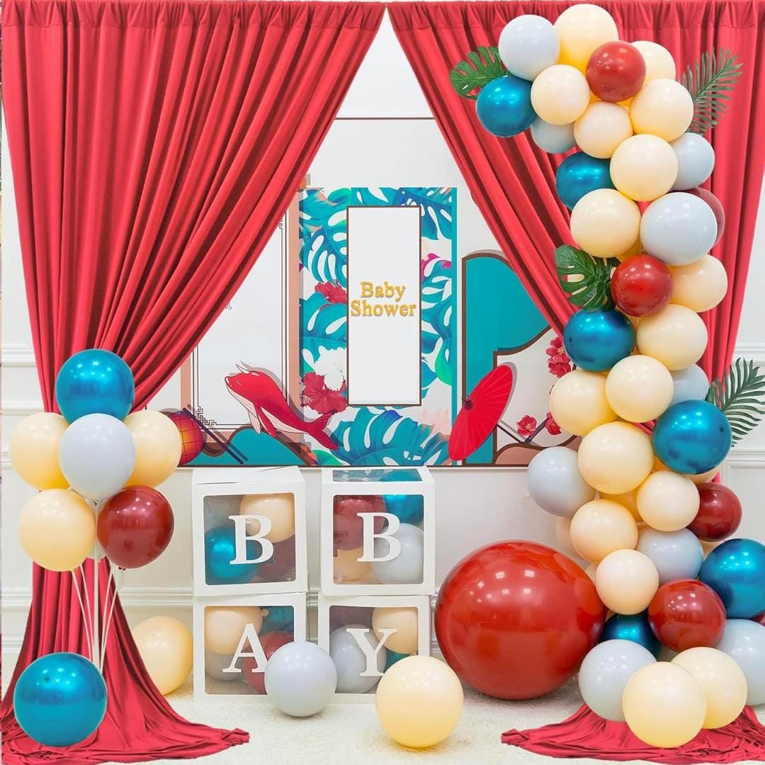 RED - Wrinkle Free Backdrop Curtains for Parties  - 10 Panels 5x10ft Silky Interlock Backdrop for Weddings Birthday Party Curtains