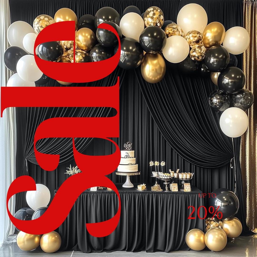 BLACK - Wrinkle Free Backdrop Curtains for Parties  - 10 Panels 5x10ft Silky Interlock Backdrop for Weddings Birthday Party Curtains