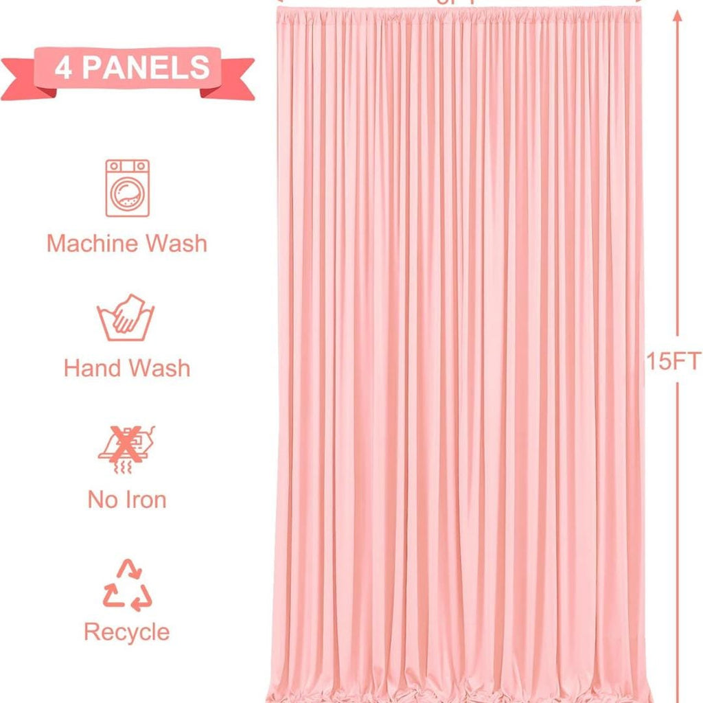 BLUSH PINK - 5F x 15Ft Wrinkle Free Backdrop Curtains for Parties  - 4 Panels Silky Interlock Backdrop for Weddings Birthday Party Curtains