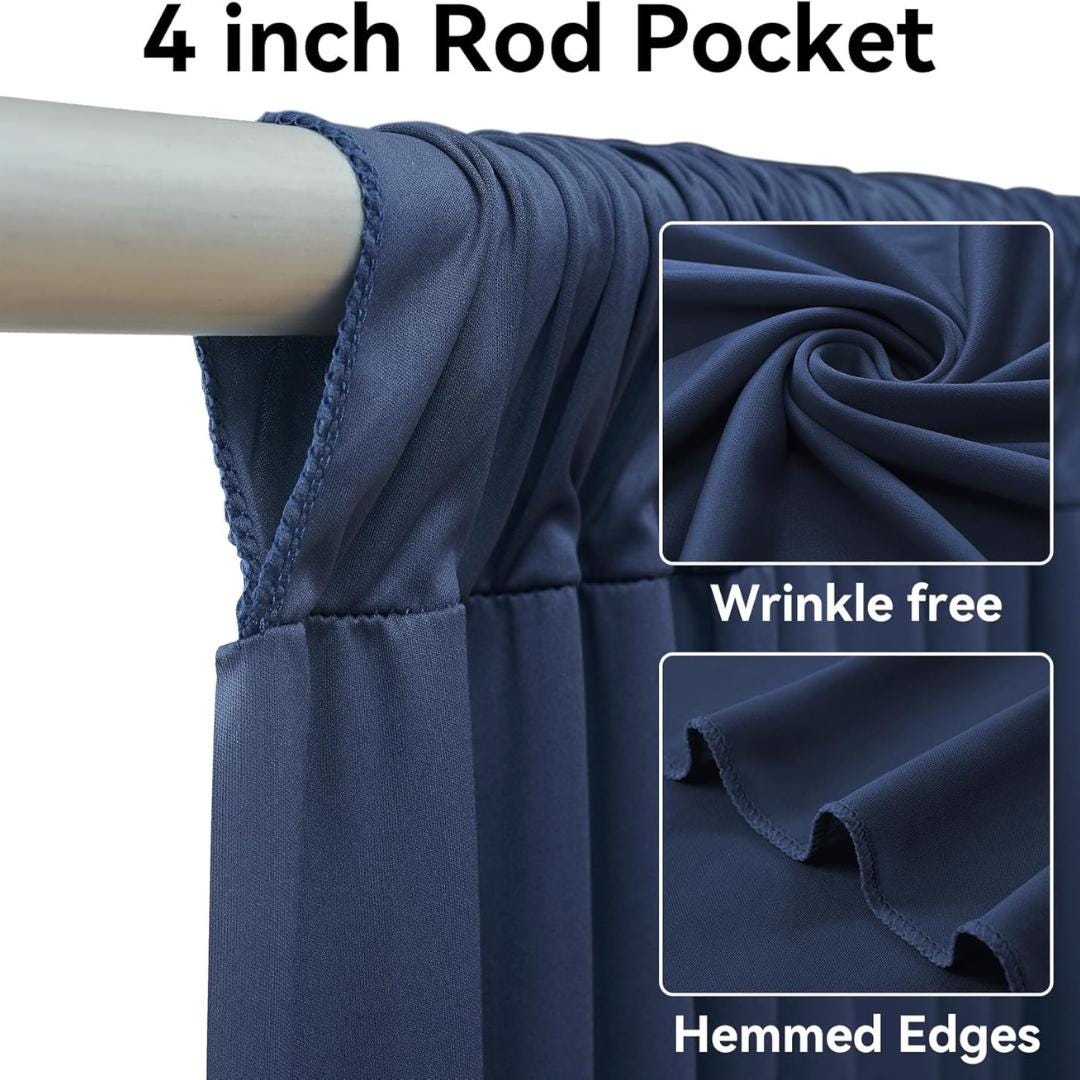NAVY BLUE - 5Ft x 15Ft Wrinkle Free Backdrop Curtains for Parties  - 4 Panels Silky Interlock Backdrop for Weddings Birthday Party Curtains