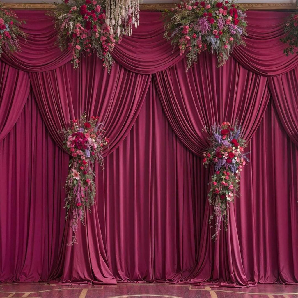 BURGUNDY - Wrinkle Free Backdrop Curtains for Parties  - 10 Panels 5x10ft Silky Interlock Backdrop for Weddings Birthday Party Curtains